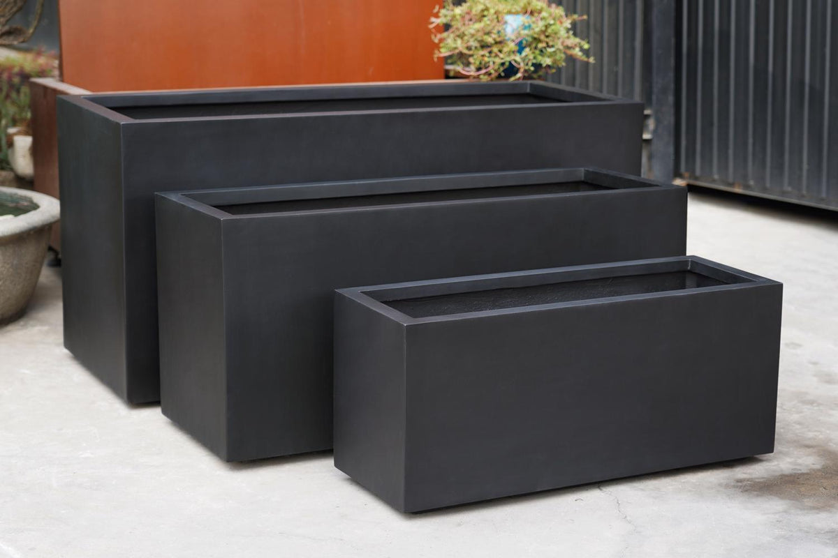 Black Polystone resin stone troughs pots planters