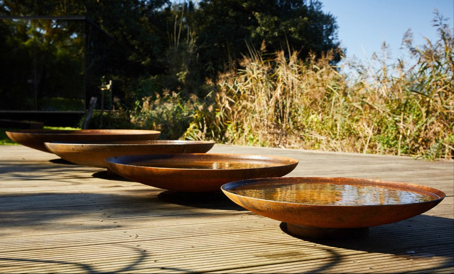 Low Corten Curved Water Bowls