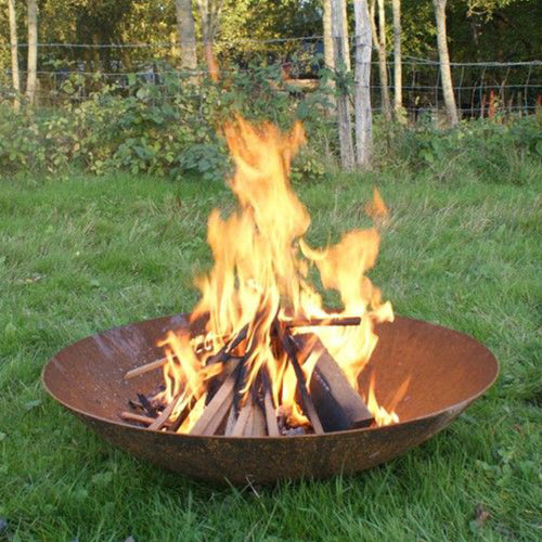 Corten Steel Firebowl with flames