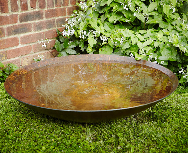 Corten Steel Water Bowl with water