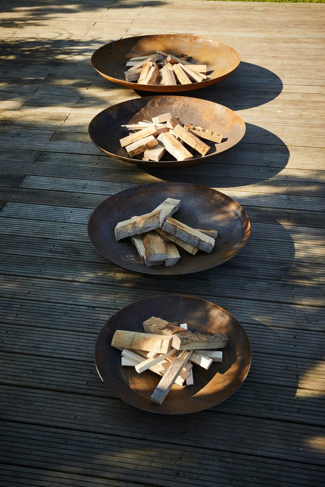Corten Steel Firebowls with wood