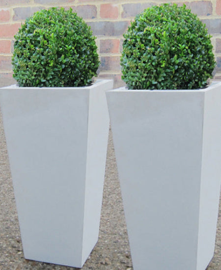 white tapered planter tall stone resin