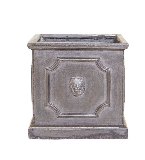 Faux lead lion head planter