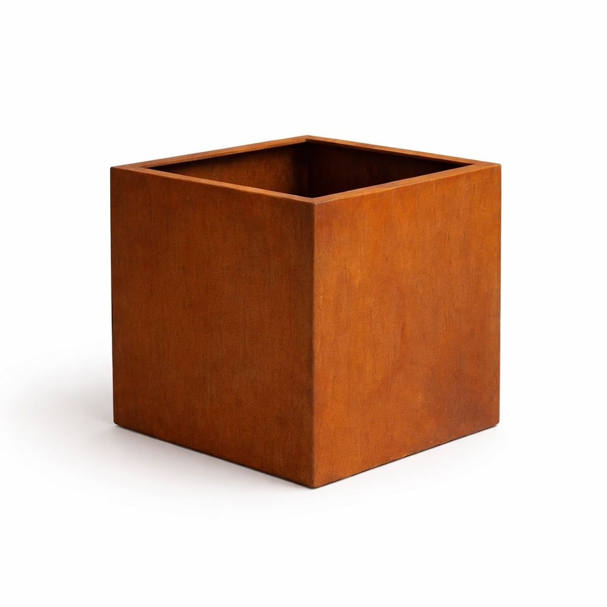 Square corten steel cube planter with natural rust finish – modern outdoor garden planter UK