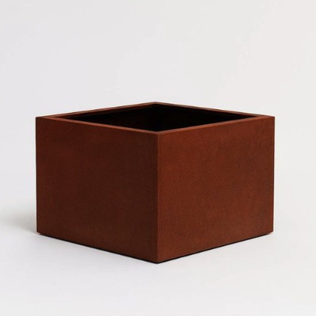 Square corten steel cube planter with natural rust finish, modern outdoor metal planter for gardens, terraces and commercial spaces