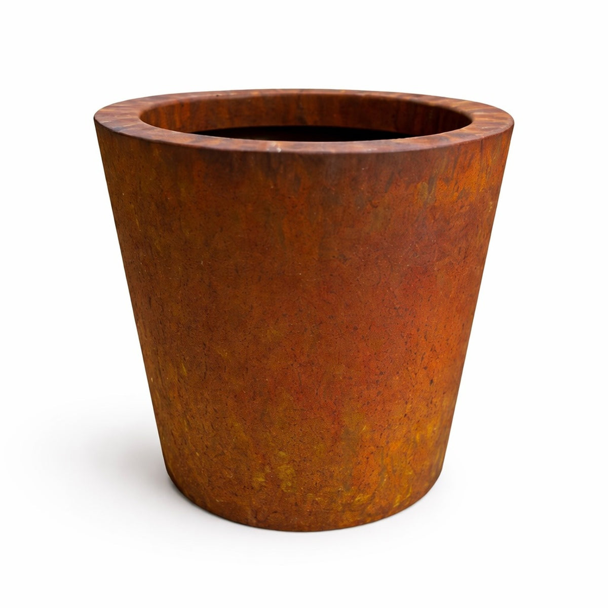 Corten steel tapered planter with natural rust patina, contemporary outdoor planter for gardens and terraces