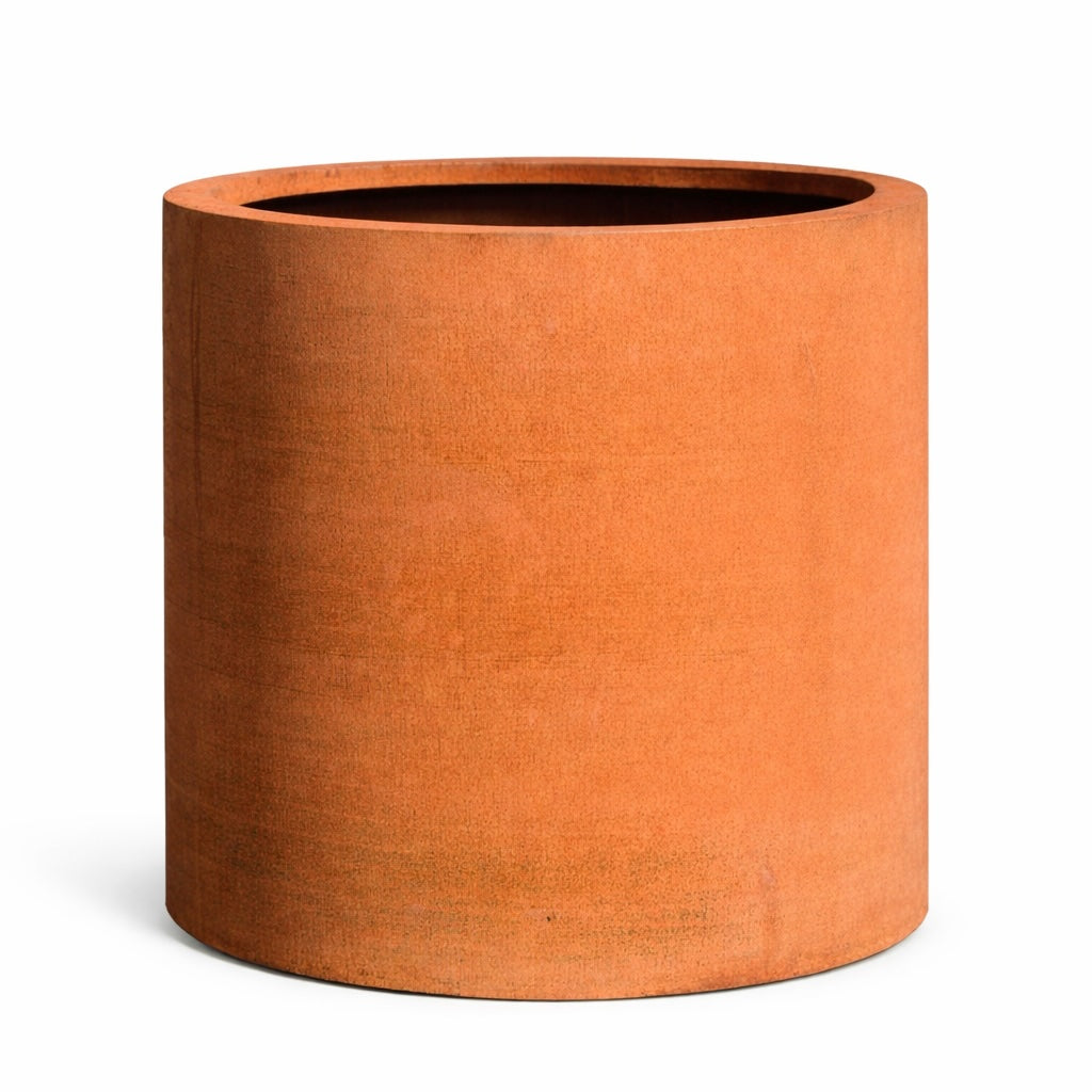 corten steel rusty cylinder planter for modern terraces and patios
