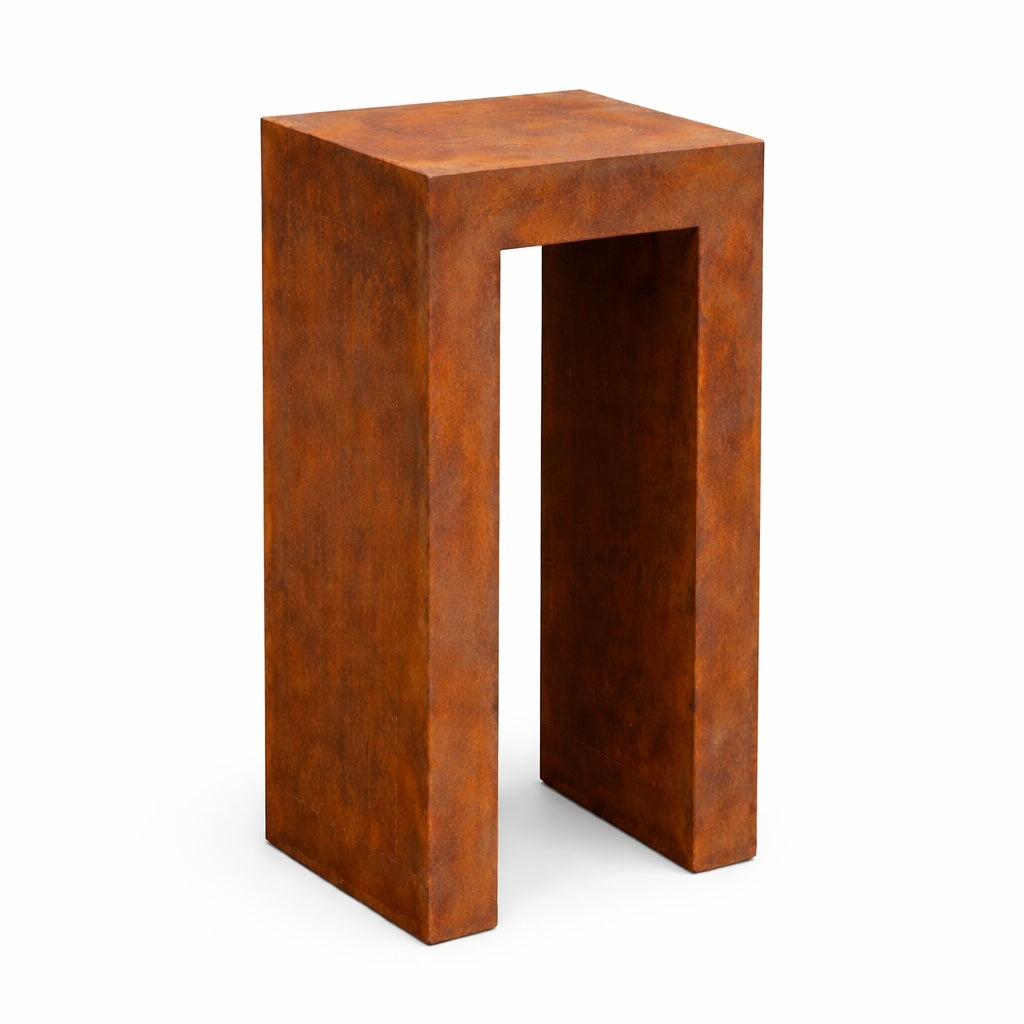 corten steel plinth with two legs for corten steel water and fire bowls