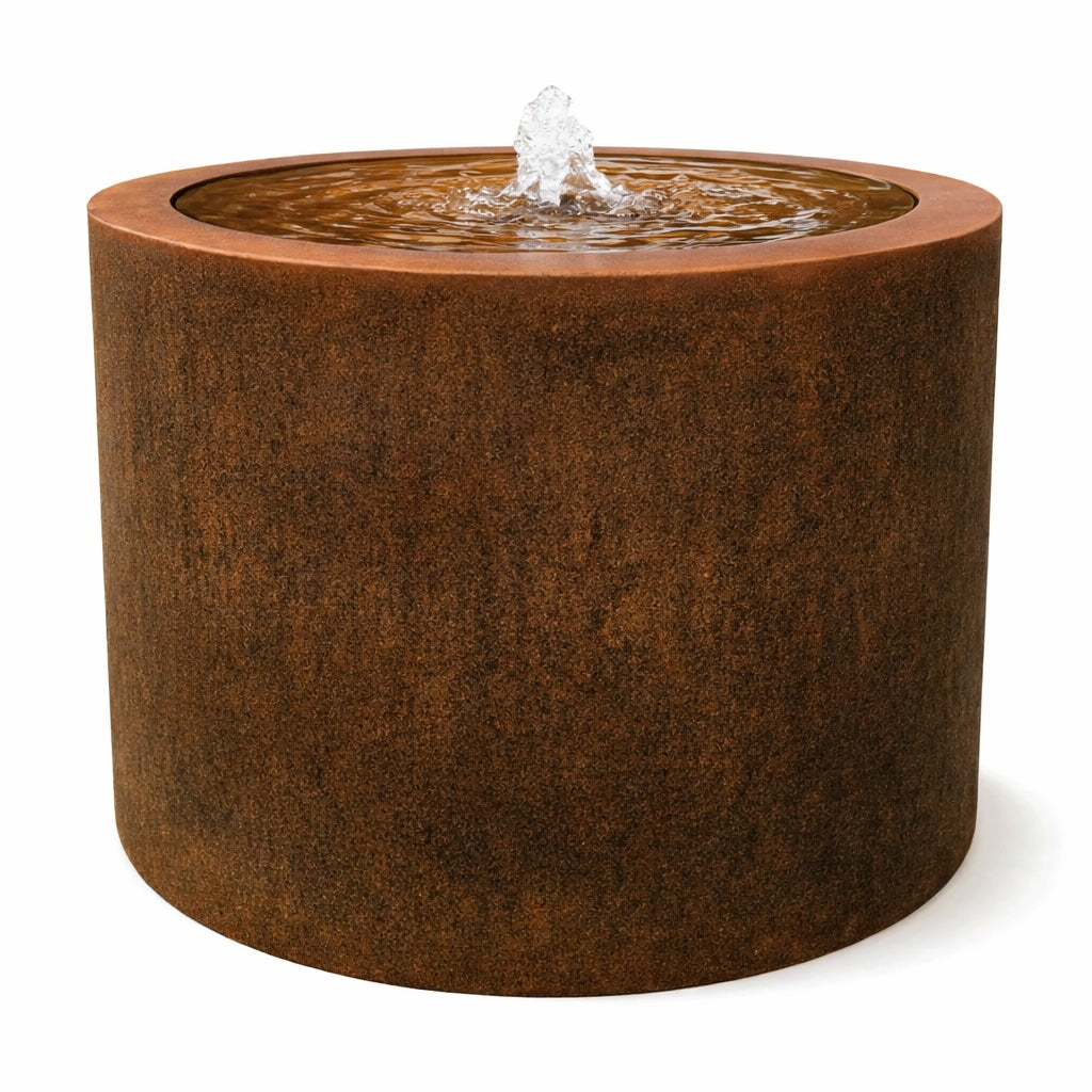 Corten Steel round bubbling water fountain for patio gardens