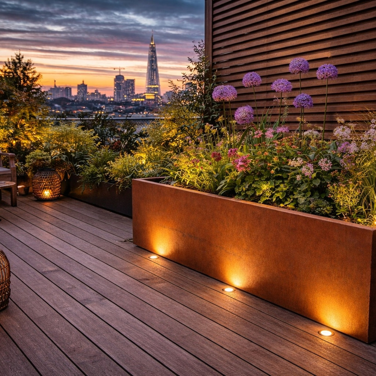 Outdoor corten steel garden trough planter for city roof terraces