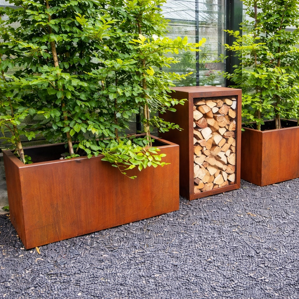 Architectural corten steel planter for residential and commercial use for design