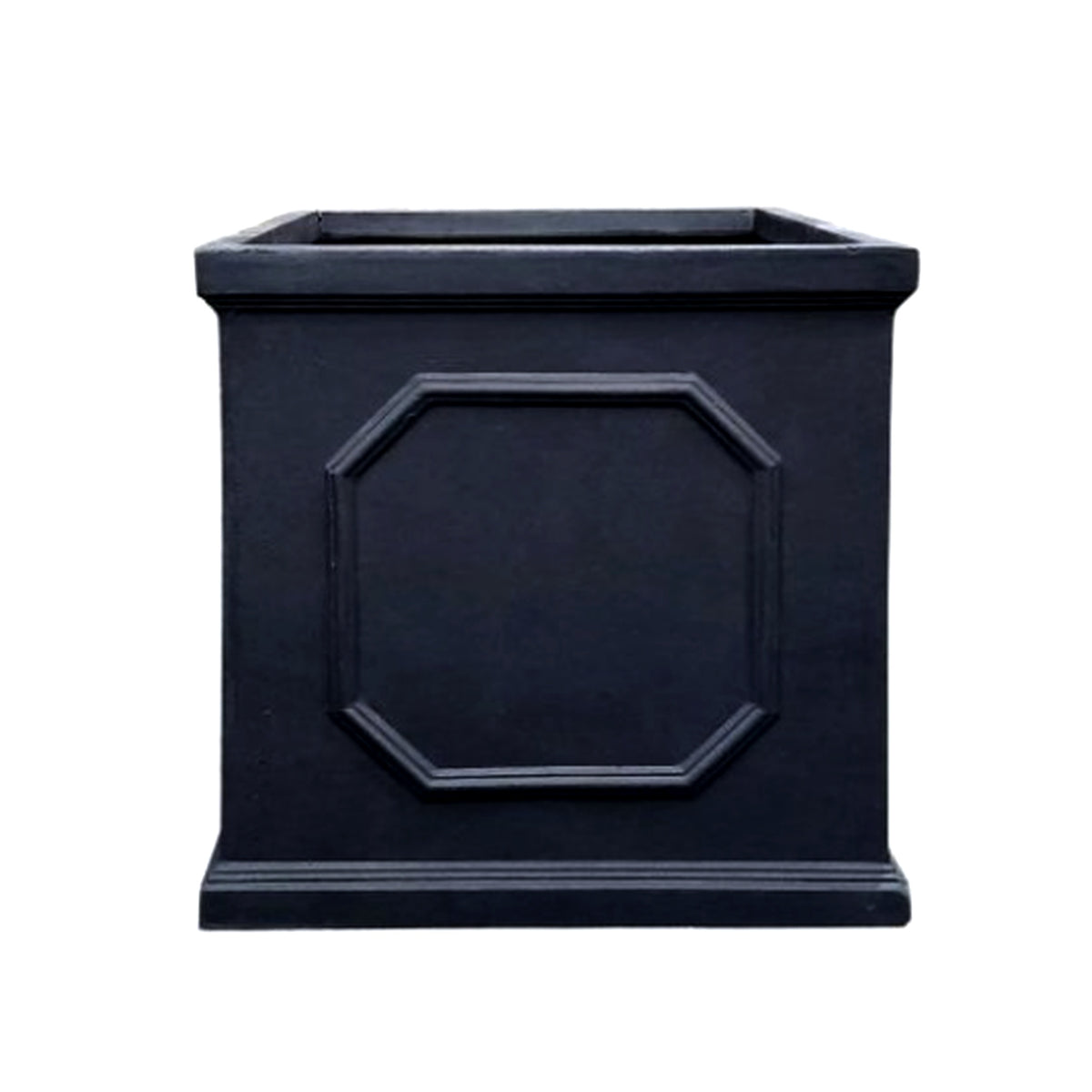 Large faux lead Chelsea cube planter for front door and luxury garden design UK