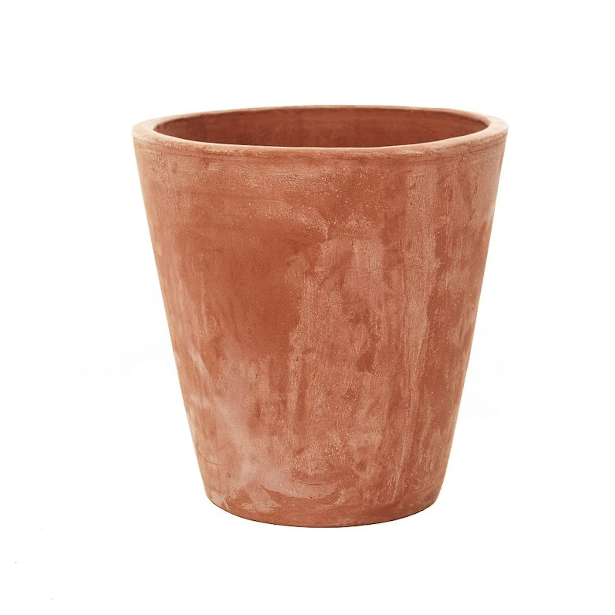 Luxury handcrafted terracotta long tom planter with natural patina finish for garden and architectural planting